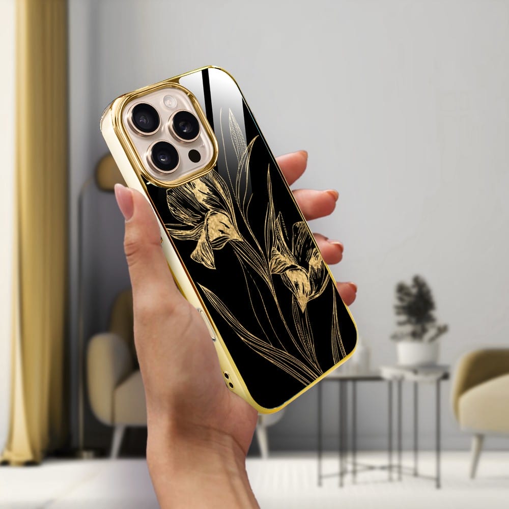 Etui do iPhone 16 Pro IBIZU Elite Glass z MagSafe Golden Midnight, Królewskie irysy, złote - obrazek 5