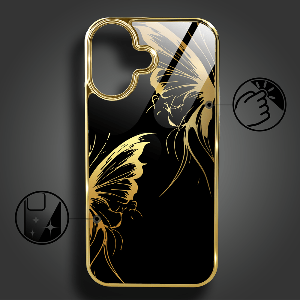 Etui do iPhone 16 IBIZU Elite Glass z MagSafe Golden Midnight, Skrzydła motyla, złote - obrazek 2