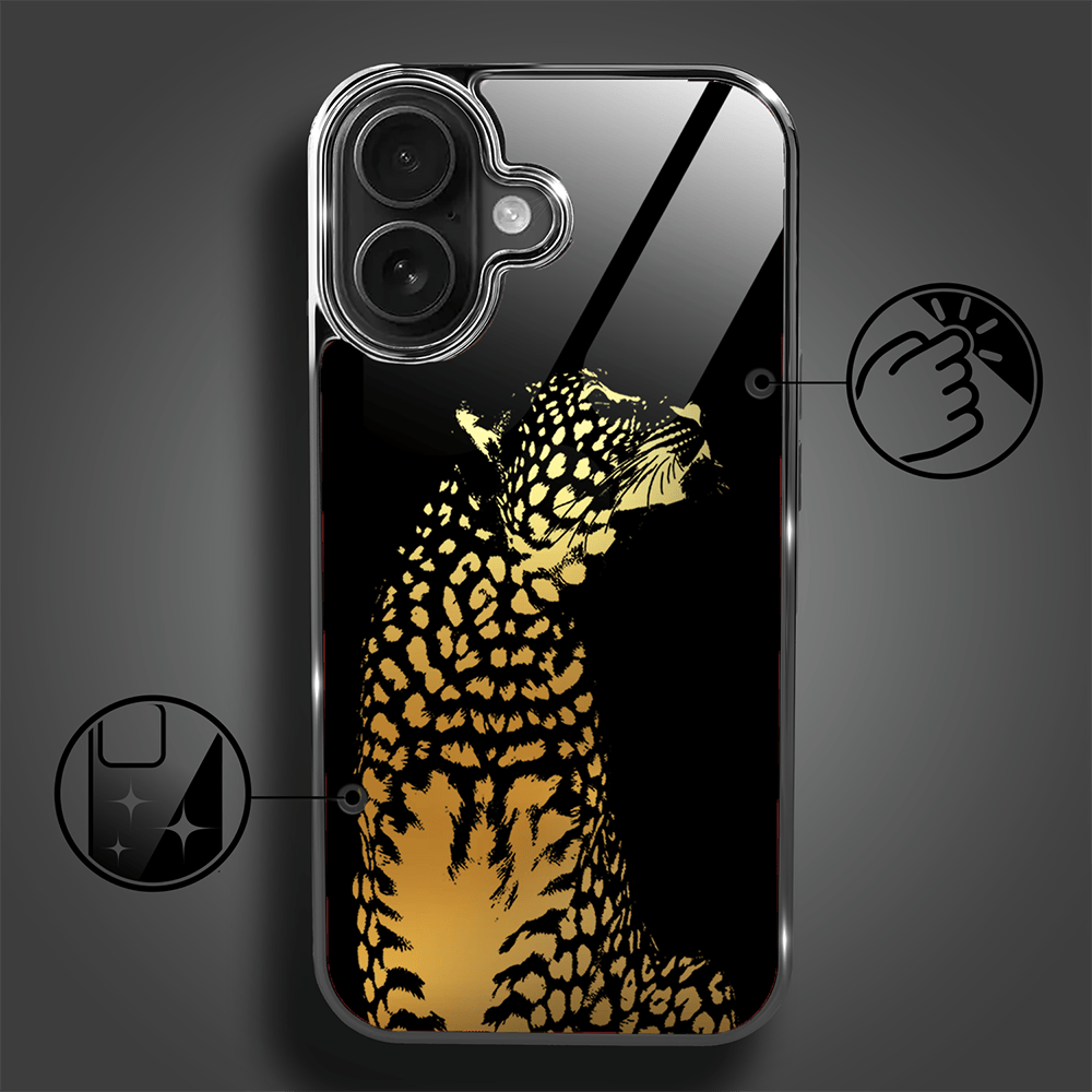 Etui do iPhone 16 IBIZU Elite Glass z MagSafe Golden Midnight, Lampart, czarne - obrazek 2