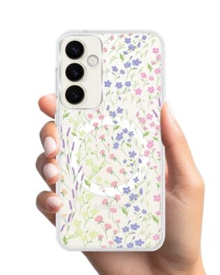 Etui do Samsung Galaxy S23 Plus z MagSafe przeźroczyste, silikonowe Flexi, kwiaty polne