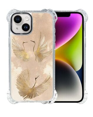 Etui iPhone 14 IBIZU DropGuard Ultra z MagSafe, Boho, Złote żurawie