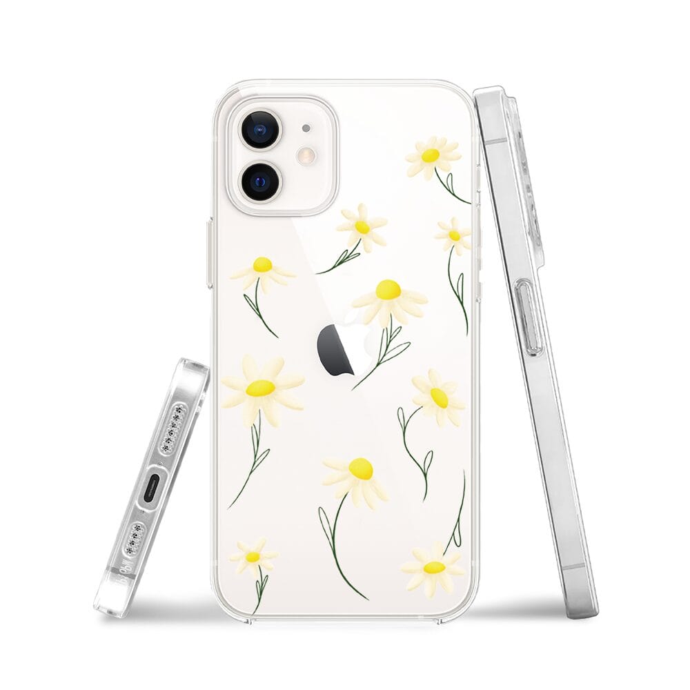 Etui do iPhone 12 Mini przeźroczyste, silikonowe Flexi, stokrotki - obrazek 3