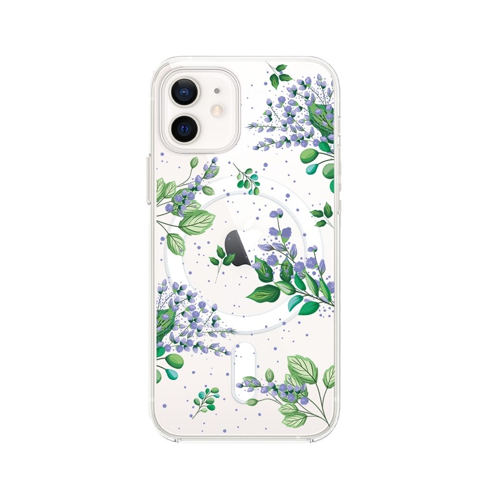 Etui do iPhone 12 z MagSafe przeźroczyste, silikonowe Flexi, fioletowe kwiatki
