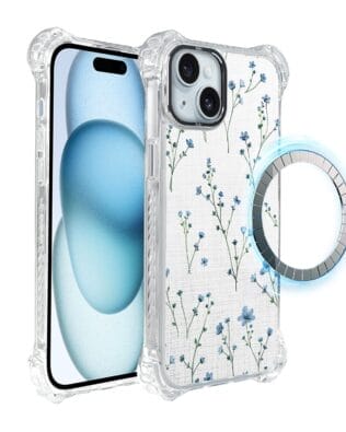 Etui do iPhone 15 Plus IBIZU DropGuard Ultra z MagSafe, Pastel Bloom, Niebieski sen
