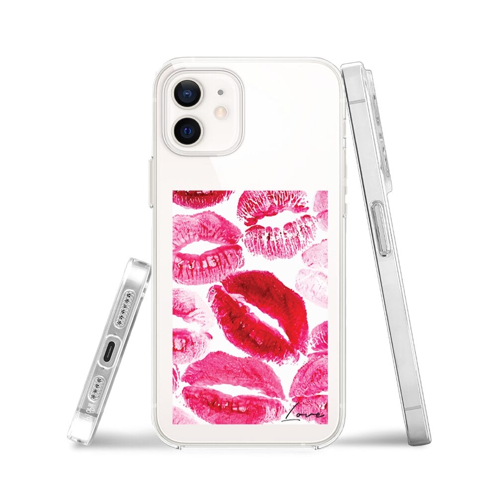 Etui do iPhone 12 przeźroczyste, silikonowe Flexi, pocałunki z napisem "love" - obrazek 3