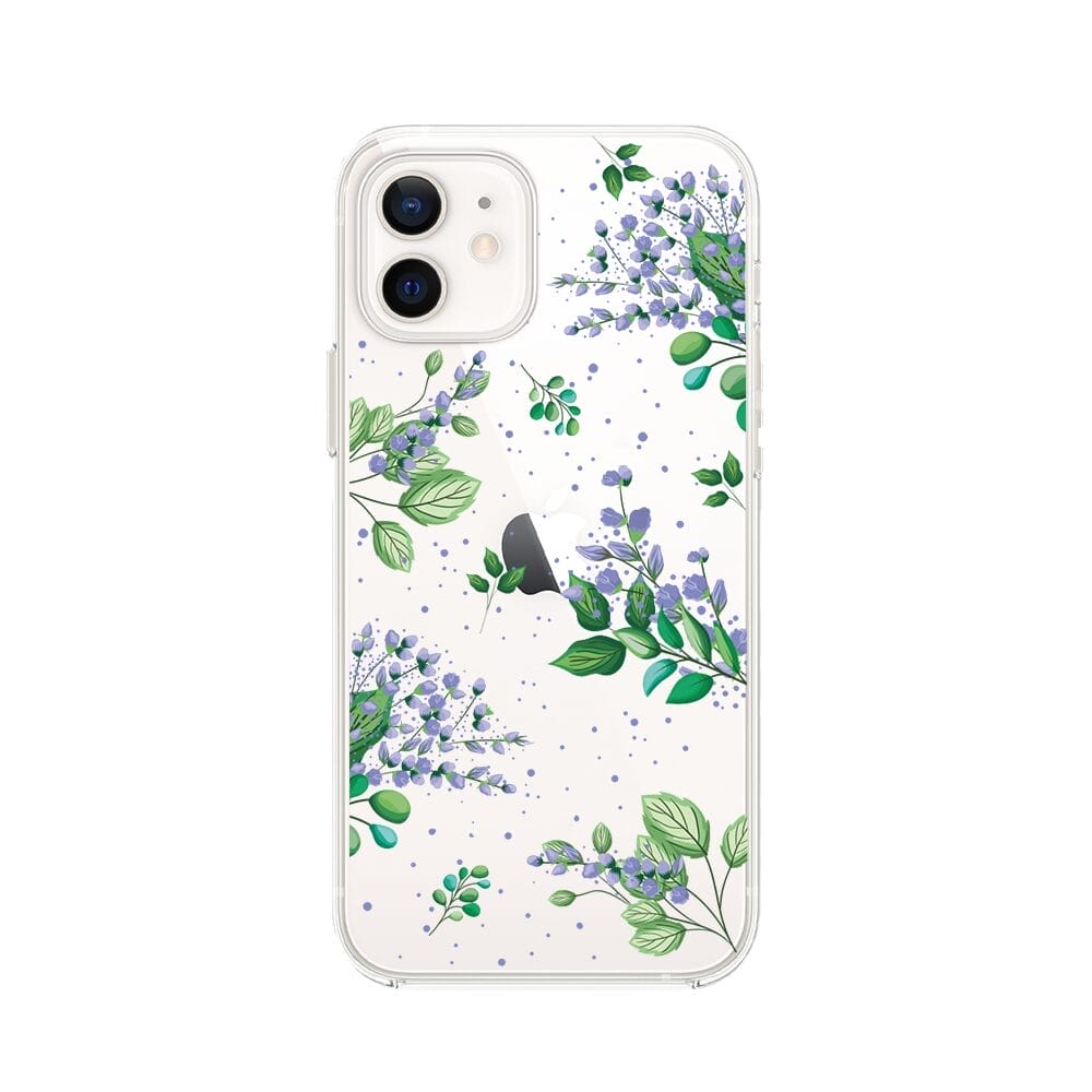 Etui do iPhone 12 przeźroczyste, silikonowe Flexi, fioletowe kwiatki