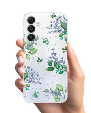 Etui do Samsung Galaxy A25 5G przeźroczyste, silikonowe Flexi, fioletowe kwiatki