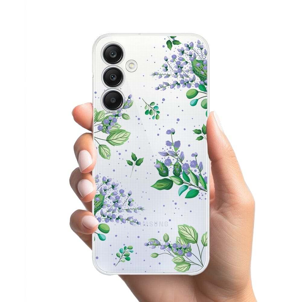 Etui do Samsung Galaxy A25 5G przeźroczyste, silikonowe Flexi, fioletowe kwiatki - obrazek 2
