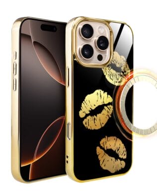 Etui do iPhone 16 Pro IBIZU Elite Glass z MagSafe Golden Midnight, Usta, złote