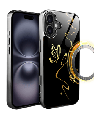 Etui do iPhone 16 IBIZU Elite Glass z MagSafe Golden Midnight, Efekt motyla, czarne
