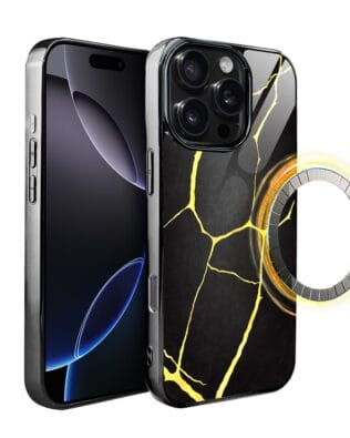 Etui do iPhone 16 Pro Max IBIZU Elite Glass z MagSafe, Kintsugi, czarna porcelana, czarne