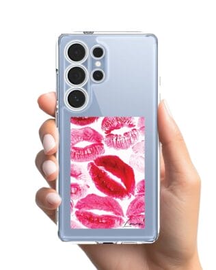 Etui do Samsung Galaxy S25 Ultra przeźroczyste, silikonowe Flexi, pocałunki z napisem „love”