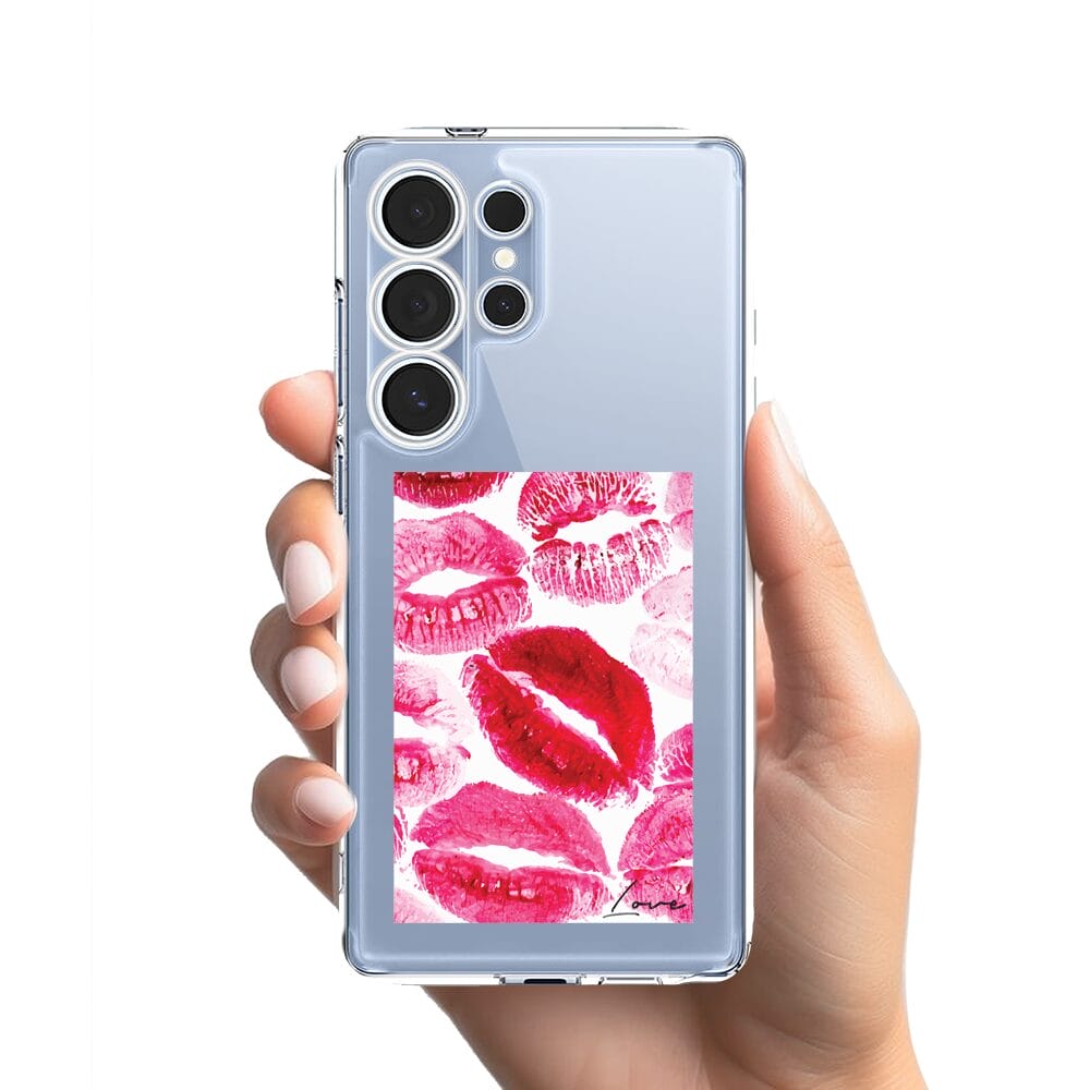 Etui do Samsung Galaxy S25 Ultra przeźroczyste, silikonowe Flexi, pocałunki z napisem "love" - obrazek 2