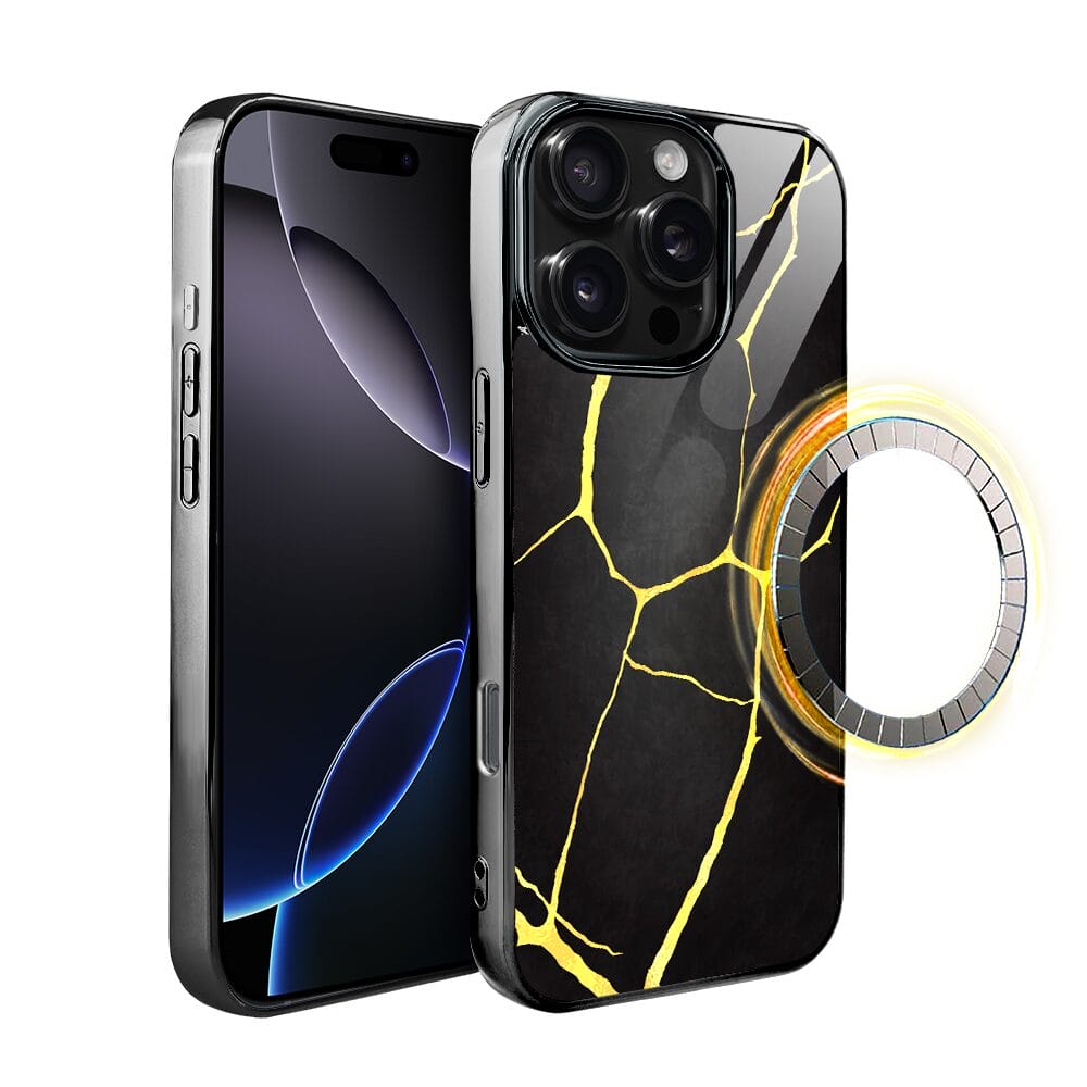 Etui do iPhone 16 Pro IBIZU Elite Glass z MagSafe, Kintsugi, czarna porcelana, czarne