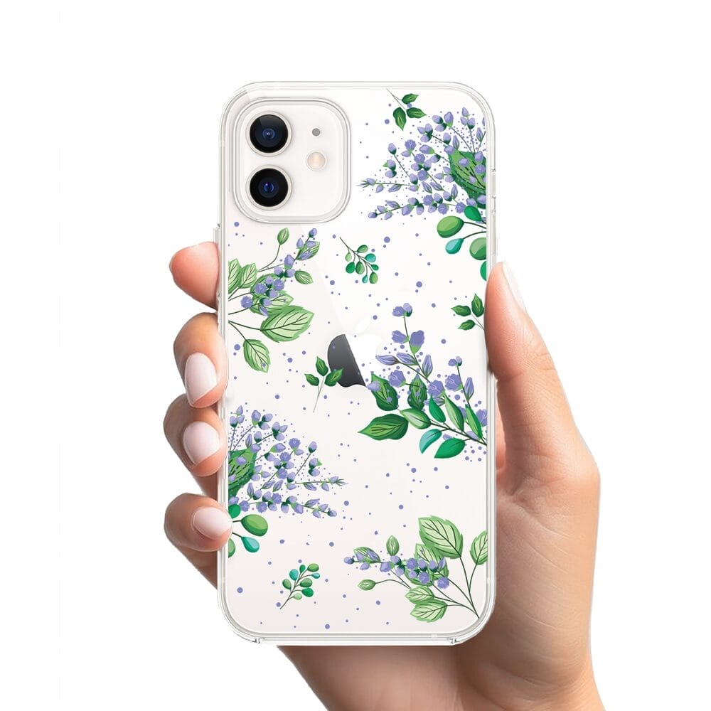 Etui do iPhone 12 przeźroczyste, silikonowe Flexi, fioletowe kwiatki - obrazek 2