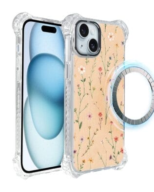 Etui do iPhone 15 Plus IBIZU DropGuard Ultra z MagSafe, Pastel Bloom, Koralowa łąka