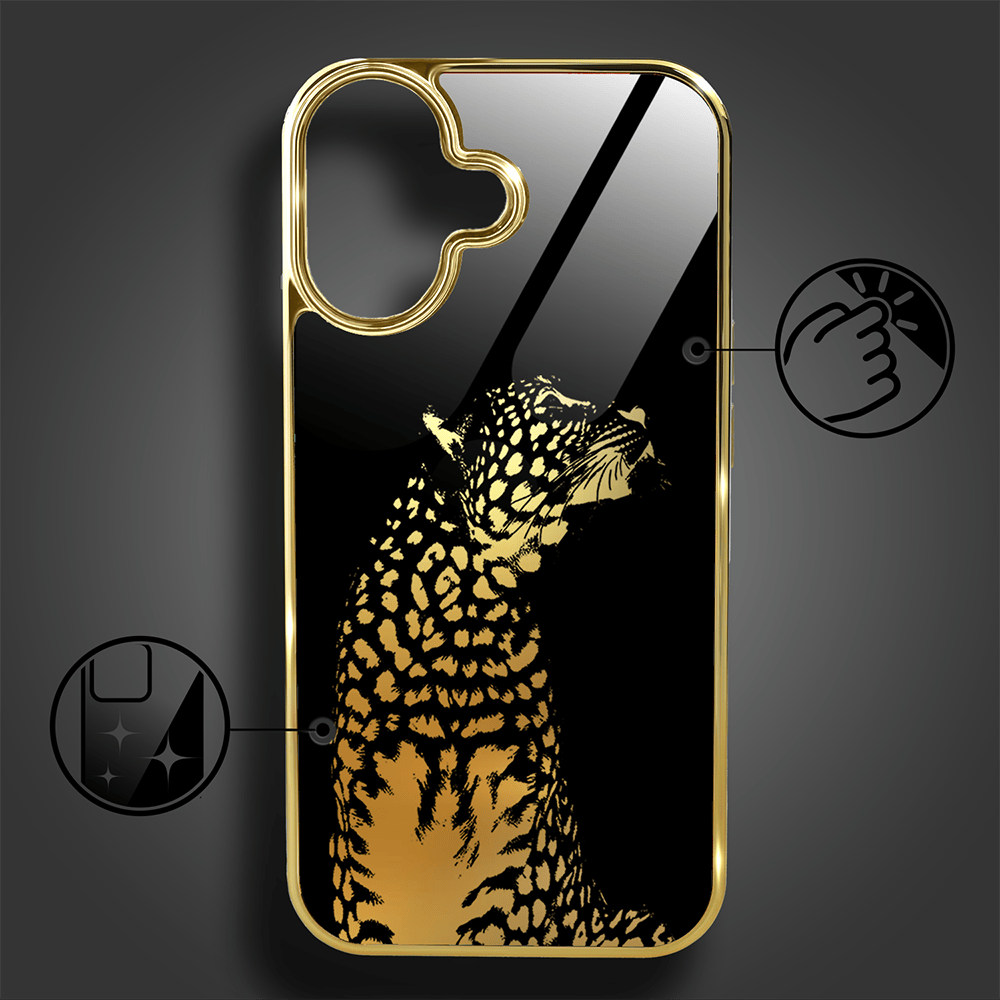 Etui do iPhone 16 IBIZU Elite Glass z MagSafe Golden Midnight, Lampart, złote - obrazek 2