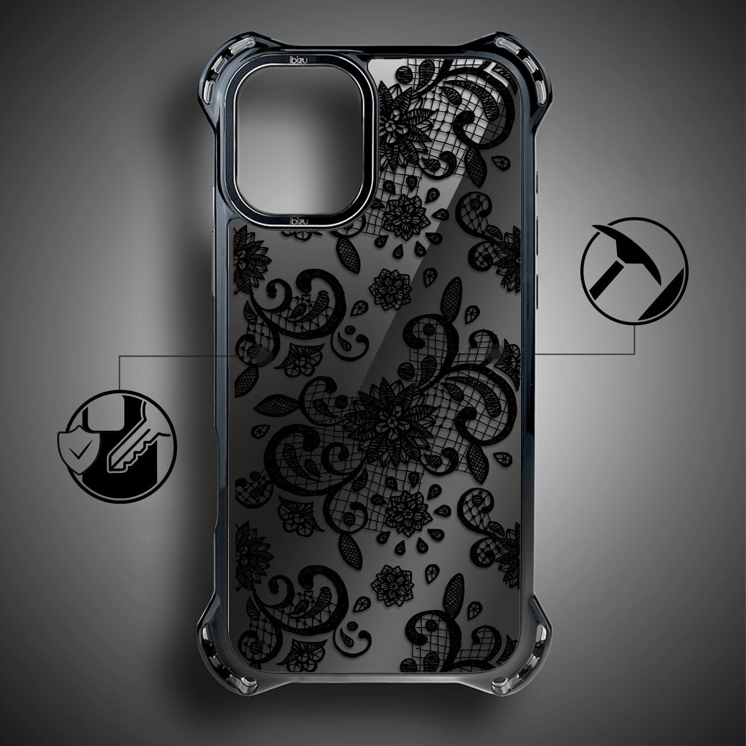 Etui do iPhone 16 IBIZU DropGuard Ultra z MagSafe, Midnight, Koronkowa czerń - obrazek 7