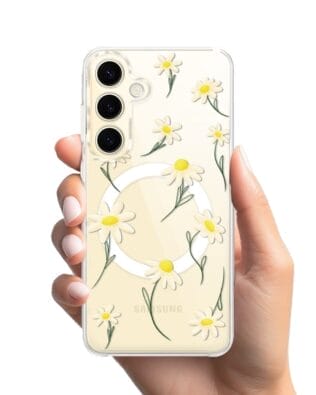 Etui do Samsung Galaxy S24 Plus z MagSafe przeźroczyste, silikonowe Flexi, stokrotki