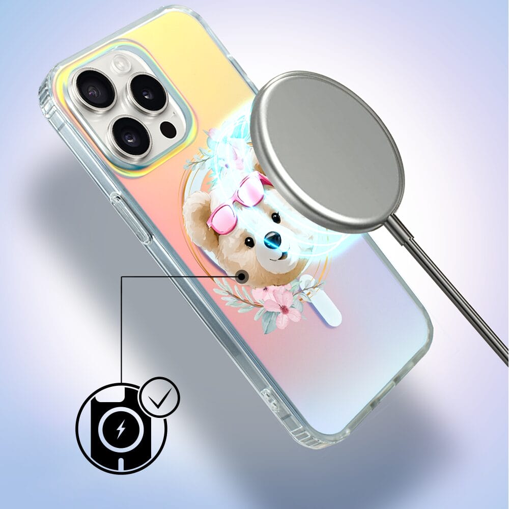 Etui do iPhone 14 Pro IBIZU California Sunset z MagSafe, zmieniające kolor, Flower Queen, miś z kwiatami - obrazek 6