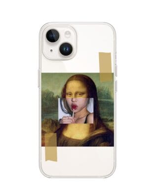 Etui do iPhone 13 Mini przeźroczyste, silikonowe Flexi, Mona Lisa z lizakiem