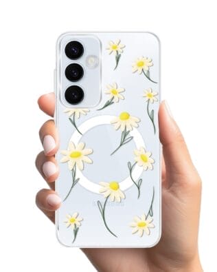 Etui do Samsung Galaxy A55 5G z MagSafe przeźroczyste, silikonowe Flexi, stokrotki