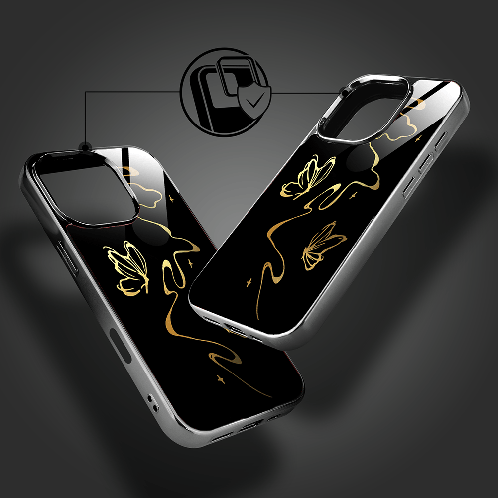 Etui do iPhone 16 Pro IBIZU Elite Glass z MagSafe Golden Midnight, Efekt motyla, czarne - obrazek 4