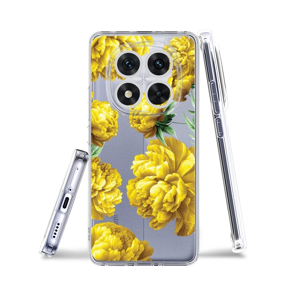 Etui do Xiaomi Redmi Note 14 Pro 5G przeźroczyste, silikonowe Flexi, żółte piwonie - obrazek 3