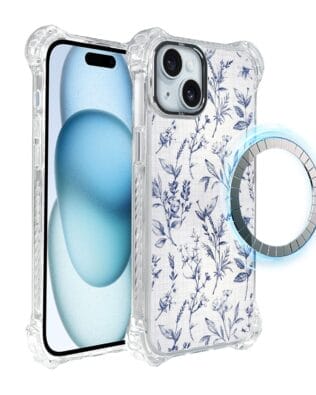 Etui iPhone 15 IBIZU DropGuard Ultra z MagSafe, Pastel Bloom, Lazurowe szepty