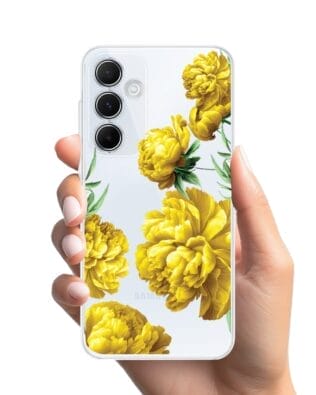 Etui do Samsung Galaxy A55 5G przeźroczyste, silikonowe Flexi, żółte piwonie