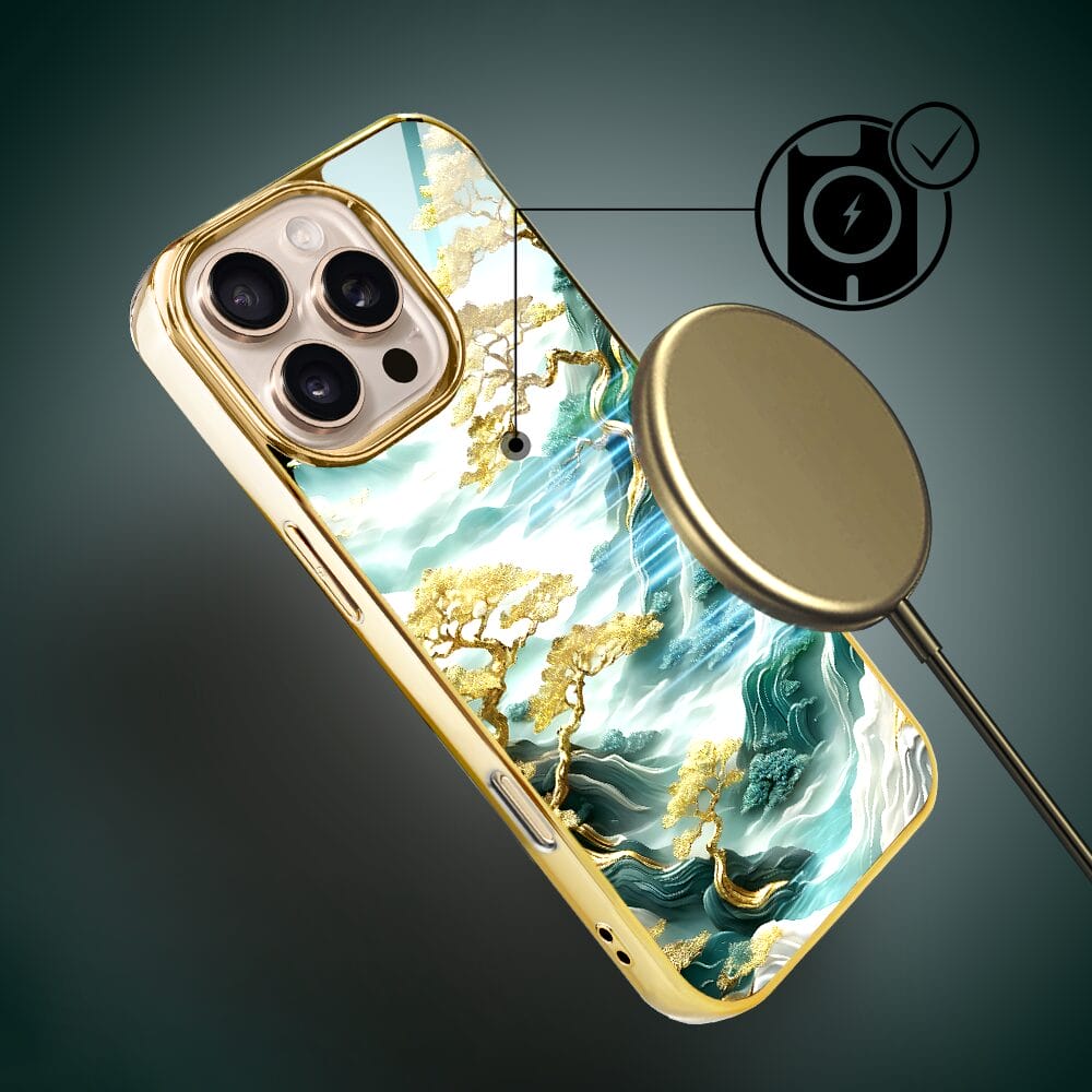 Etui do iPhone 16 Pro Max IBIZU Elite Glass z MagSafe Magia Azji złote drzewa w stylu japońskim, złote - obrazek 4