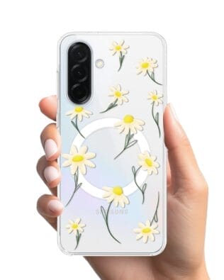 Etui do Samsung Galaxy A36 5G z MagSafe przeźroczyste, silikonowe Flexi, stokrotki