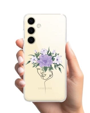 Etui do Samsung Galaxy S24 Plus przeźroczyste, silikonowe Flexi, kobieta z kwiatami