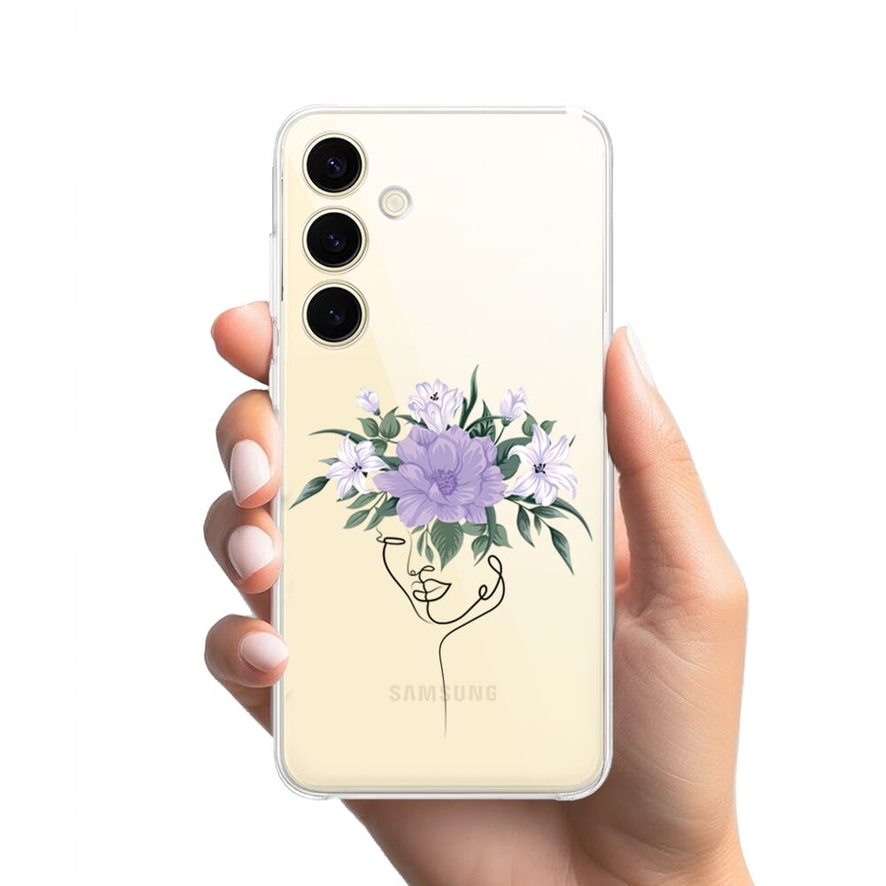 Etui do Samsung Galaxy S24 Plus przeźroczyste, silikonowe Flexi, kobieta z kwiatami - obrazek 2