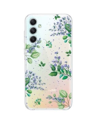 Etui do Samsung Galaxy A34 5G przeźroczyste, silikonowe Flexi, fioletowe kwiatki