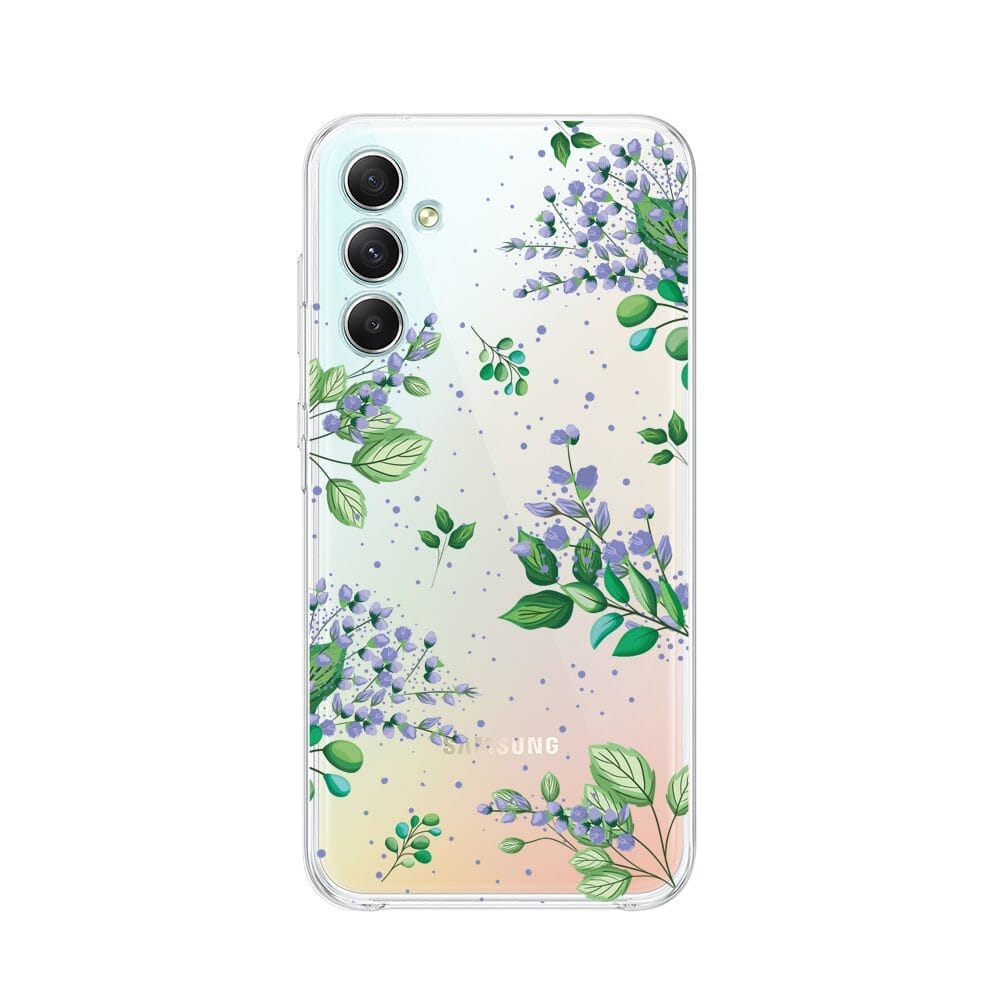 Etui do Samsung Galaxy A34 5G przeźroczyste, silikonowe Flexi, fioletowe kwiatki
