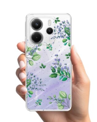 Etui do Xiaomi Redmi Note 14 5G przeźroczyste, silikonowe Flexi, fioletowe kwiatki