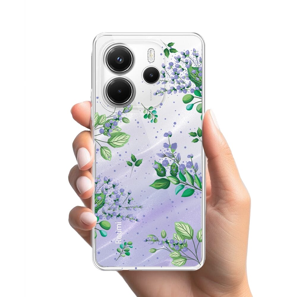 Etui do Xiaomi Redmi Note 14 5G przeźroczyste, silikonowe Flexi, fioletowe kwiatki - obrazek 2