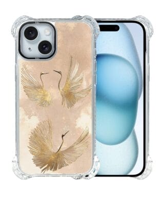 Etui do iPhone 15 Plus IBIZU DropGuard Ultra z MagSafe, Boho, Złote żurawie