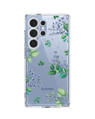 Etui do Samsung Galaxy S25 Ultra przeźroczyste, silikonowe Flexi, fioletowe kwiatki