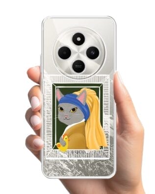 Etui do Xiaomi POCO C75 przeźroczyste, silikonowe Flexi, kotek z kurczakiem