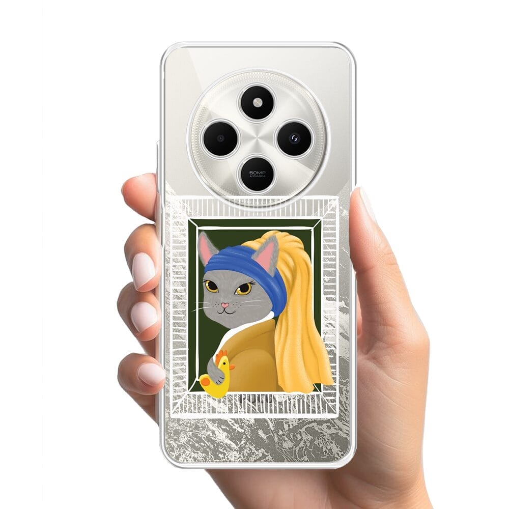 Etui do Xiaomi POCO C75 przeźroczyste, silikonowe Flexi, kotek z kurczakiem - obrazek 2