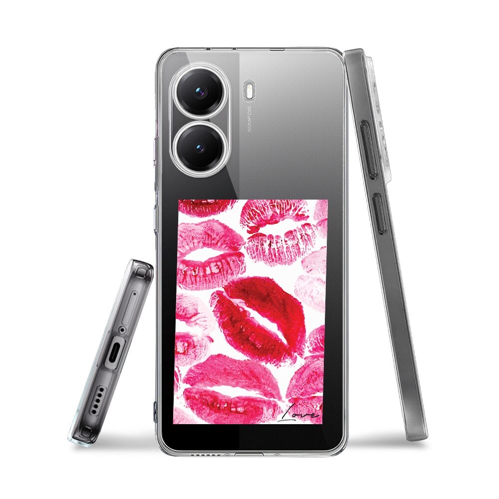 Etui do Xiaomi POCO X7 Pro przeźroczyste, silikonowe Flexi, pocałunki z napisem "love" - obrazek 3