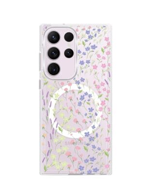 Etui do Samsung Galaxy S23 Ultra z MagSafe przeźroczyste, silikonowe Flexi, kwiaty polne