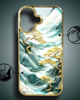 Etui do iPhone 16 IBIZU Elite Glass z MagSafe złote drzewa w stylu japońskim, złote