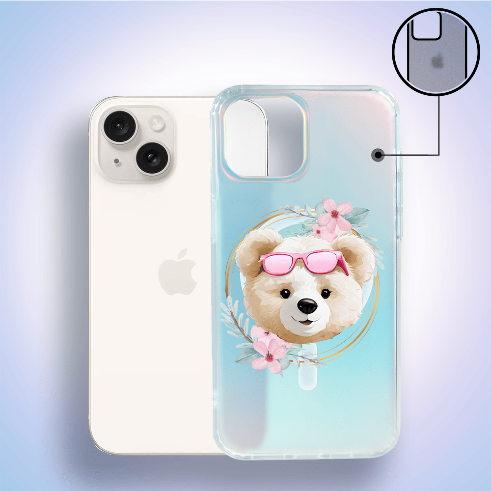 Etui do iPhone 14 IBIZU California Sunset z MagSafe, zmieniające kolor, Flower Queen, miś z kwiatami - obrazek 3