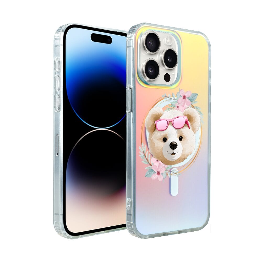 Etui do iPhone 14 Pro IBIZU California Sunset z MagSafe, zmieniające kolor, Flower Queen, miś z kwiatami