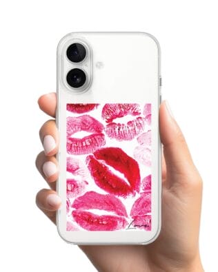 Etui do iPhone 16 Plus przeźroczyste, silikonowe Flexi, pocałunki z napisem „love”