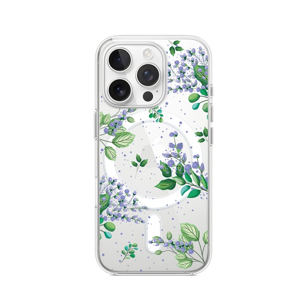 Etui do iPhone 16 Pro z MagSafe przeźroczyste, silikonowe Flexi, fioletowe kwiatki