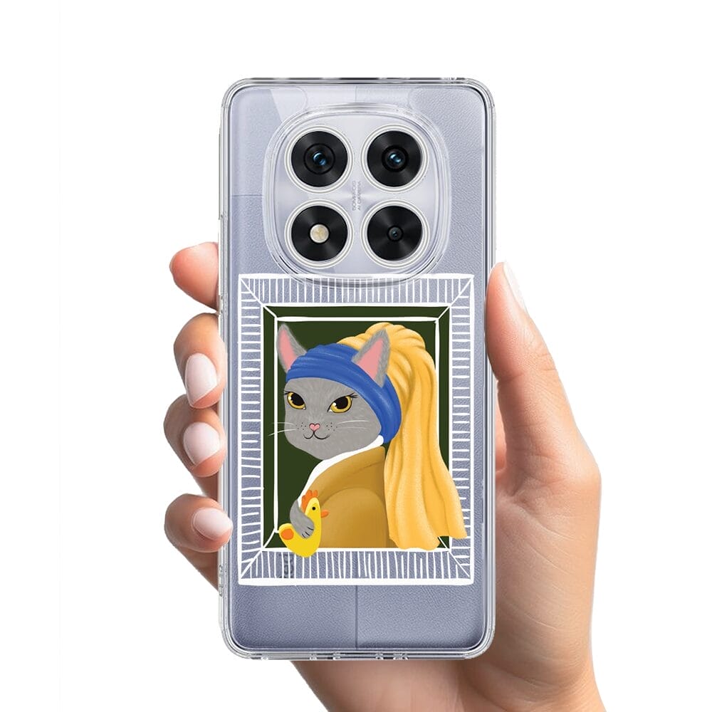 Etui do Xiaomi Redmi Note 14 Pro 5G przeźroczyste, silikonowe Flexi, kotek z kurczakiem - obrazek 2